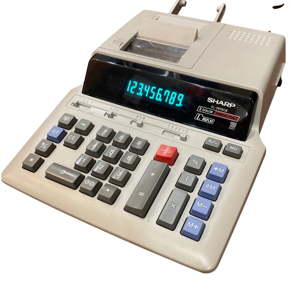 Sharp Printing Calculator Gray 12-Digit 2-Color Ribbon EL-2656GII OS